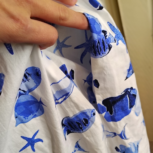 Rachel Zoe Blue White Sea Life Fish Print Sleeveless Maxi Dress Size S –Like New - Picture 9 of 11